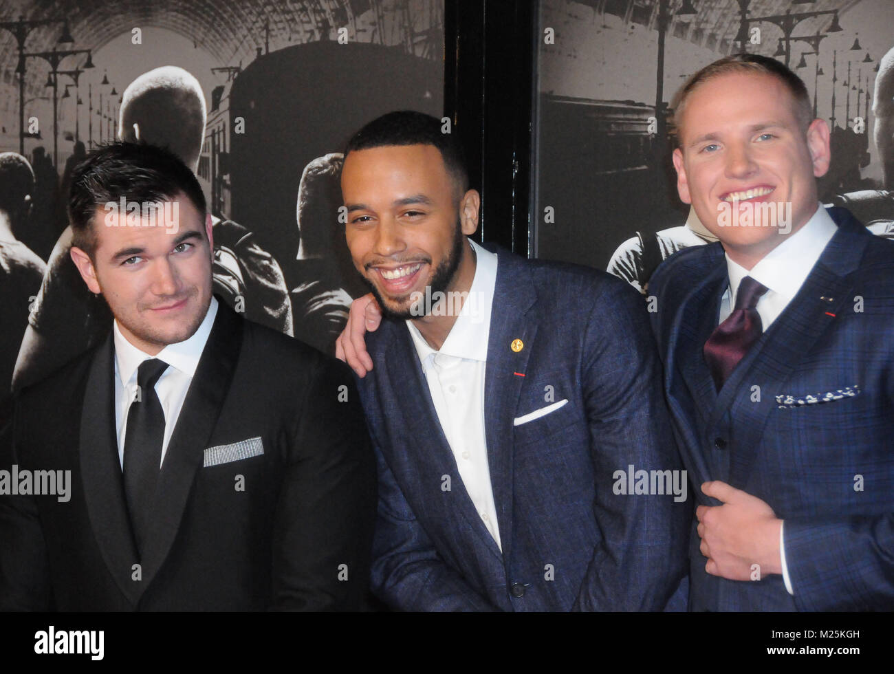 Burbank California Usa 5th February 2018 L R Real Life Heros Cast Alek Skarlotos Anthony Sadler And Spencer Stone Attend The World Premiere Of The 15 17 To Paris At Warner Bros Studios Sjr Theater