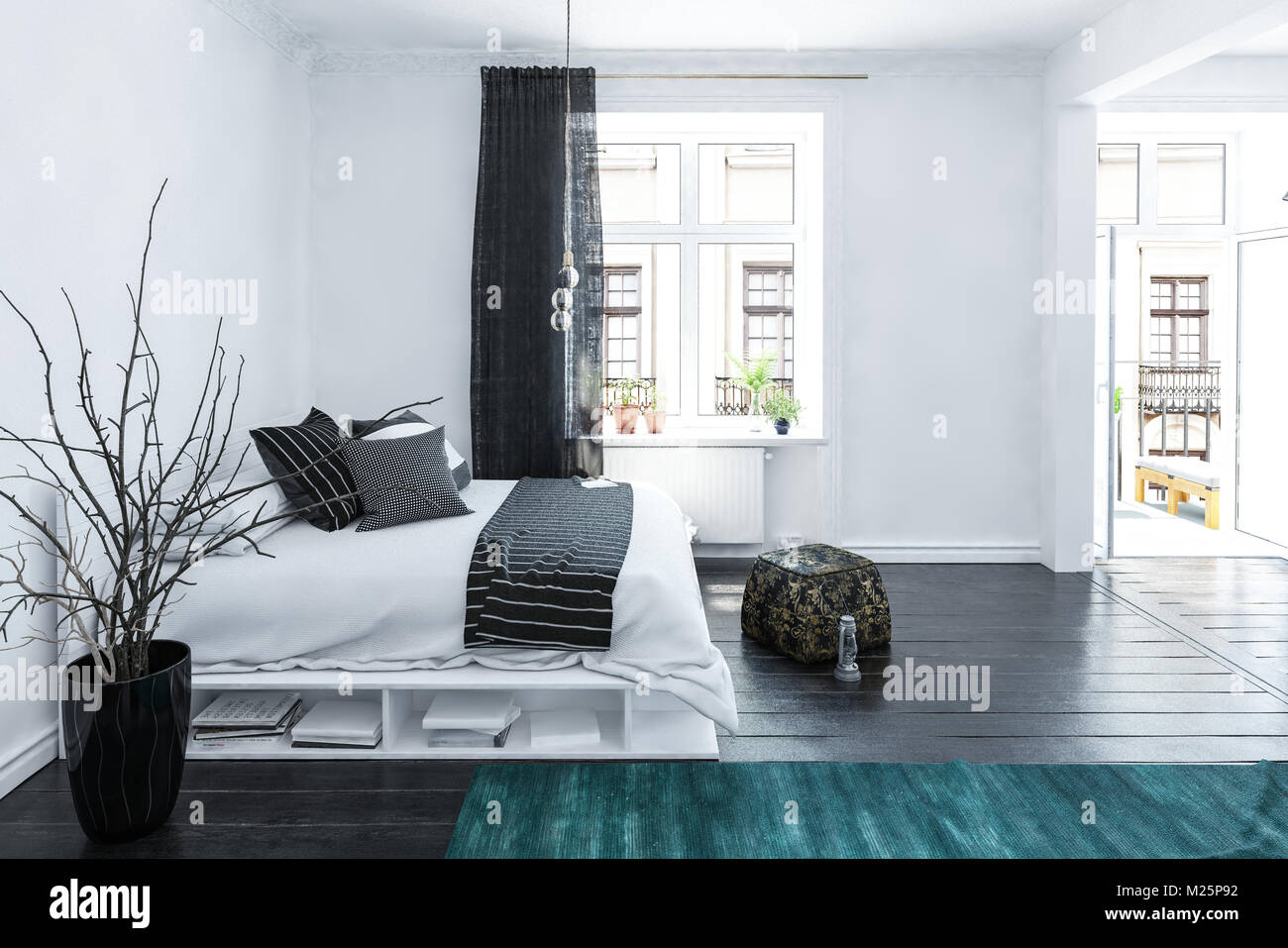 Large Spacious Grey And White Bedroom Interior In A Luxury