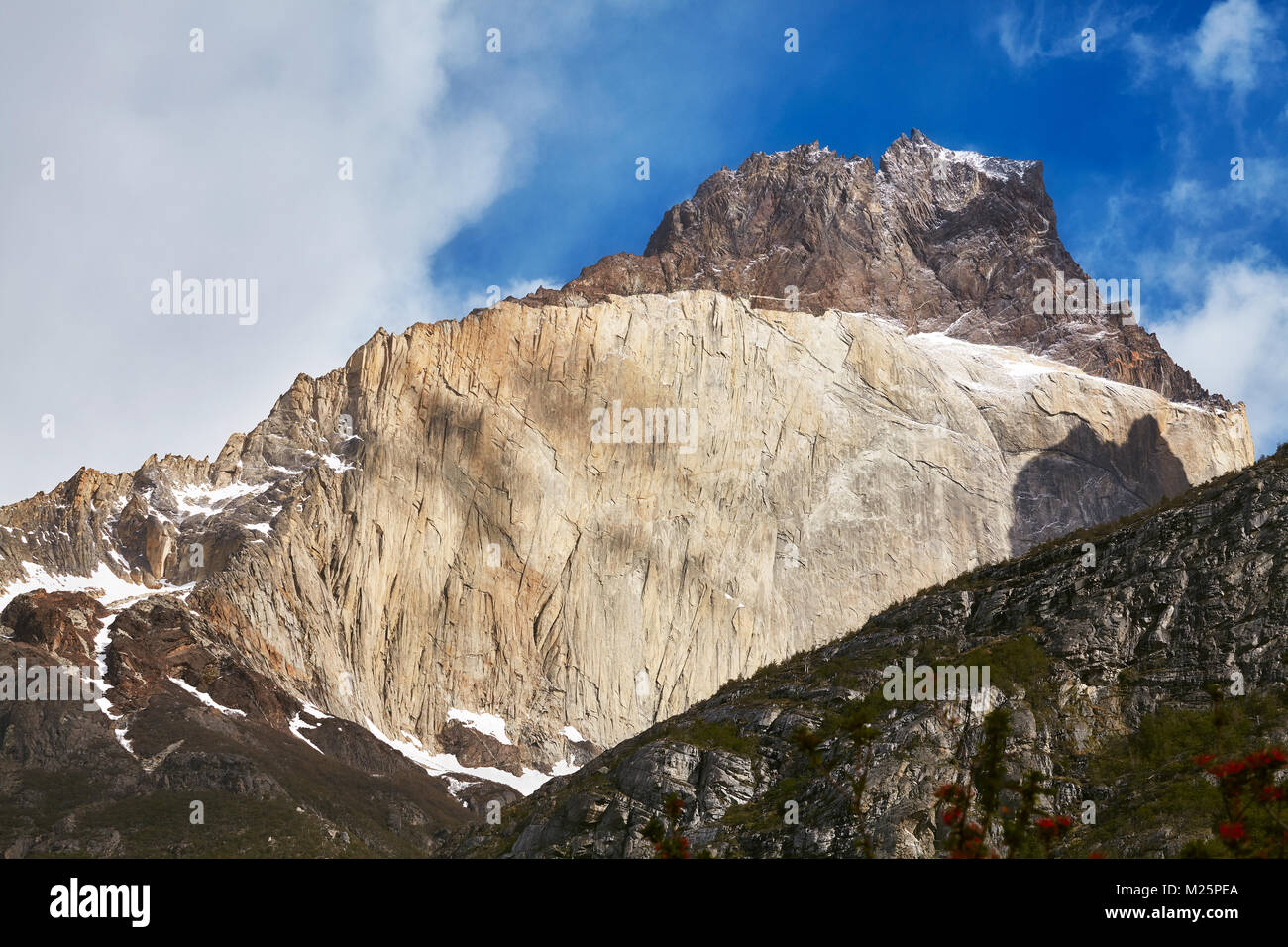 Close up picture of the Cuernos del Paine rock formations in the Torres del Paine National Park, Chile. Stock Photo