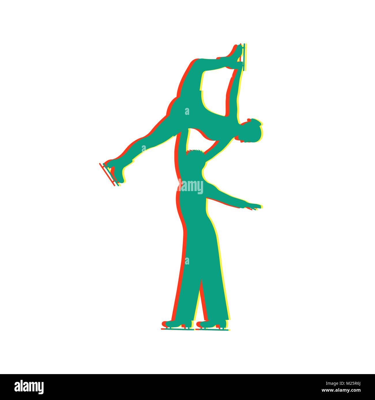 Figure skating pair, isolated glitch icon Stock Vector