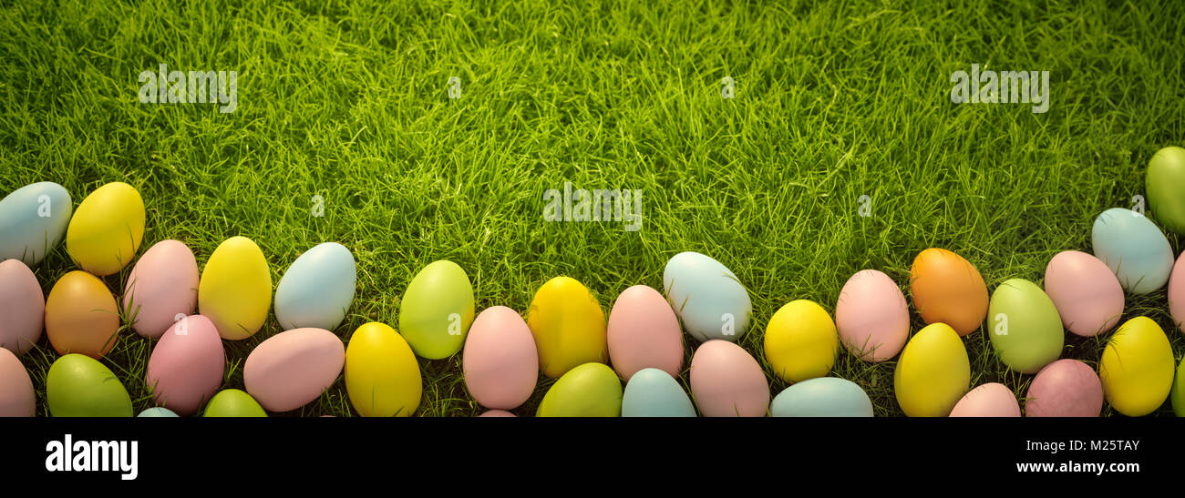 Easter eggs on meadow grass background Stock Photo