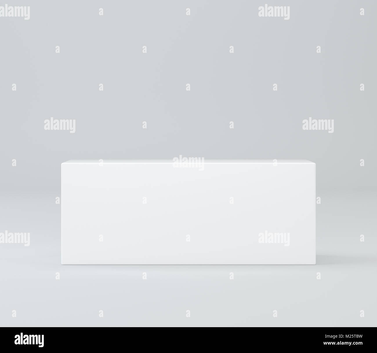 Realistic white box, cube, podium or blank pedestal. White platform. 3d illustration. Stock Photo