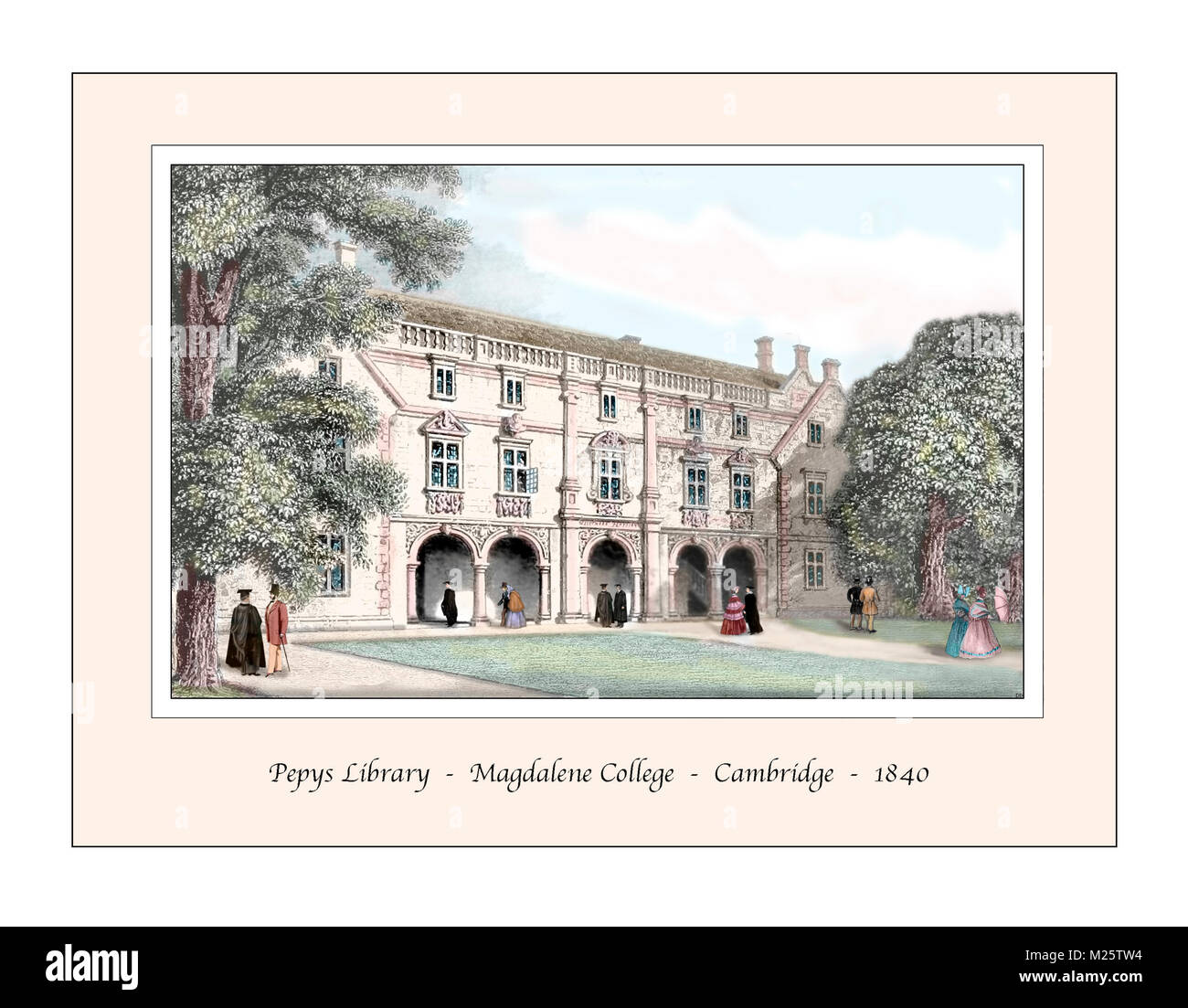 Pepys Library Magdalene College Cambridge Original Design based on a 19th century Engraving Stock Photo