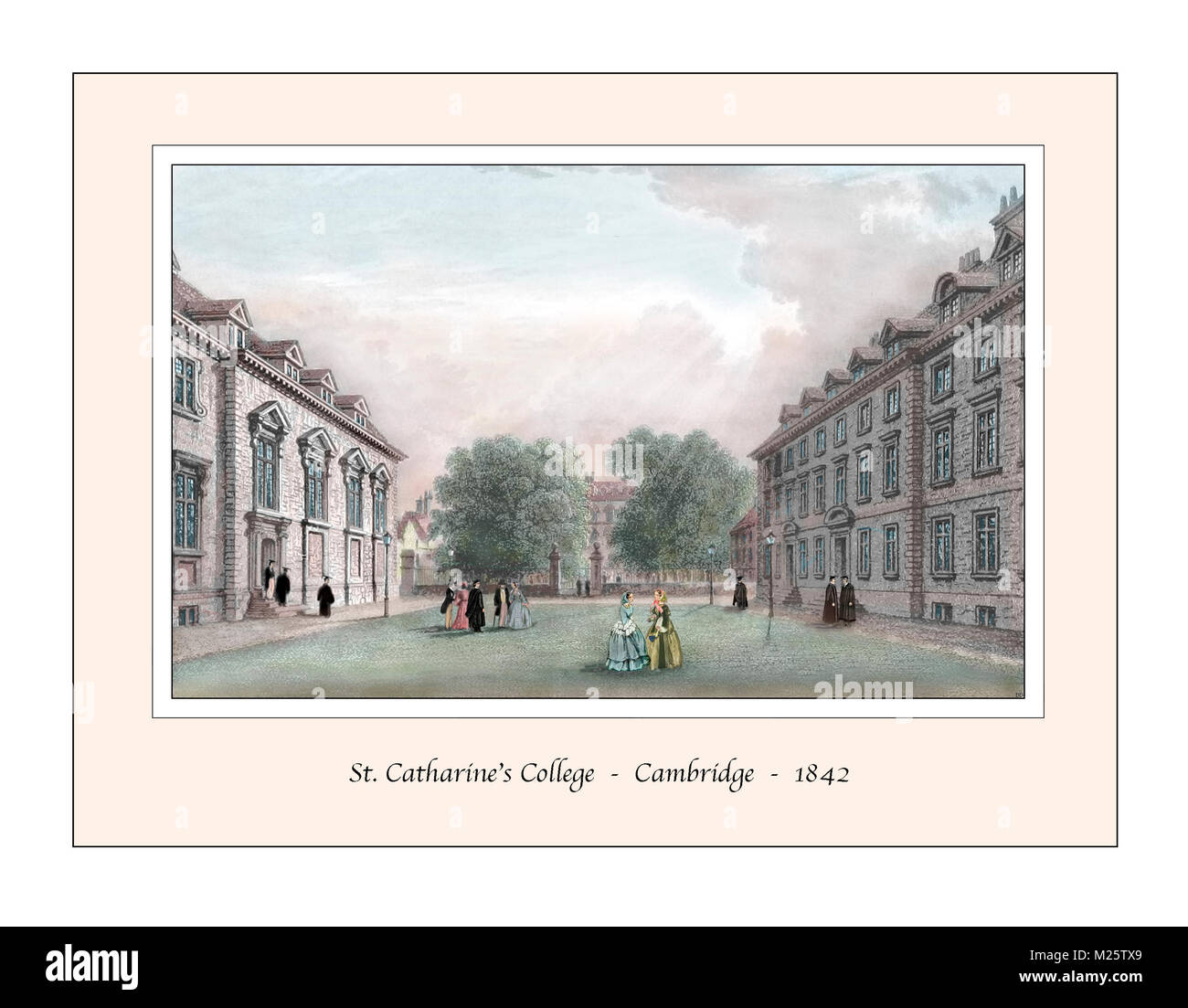 St.Catharine's College Cambridge Original Design based on a 19th century Engraving Stock Photo