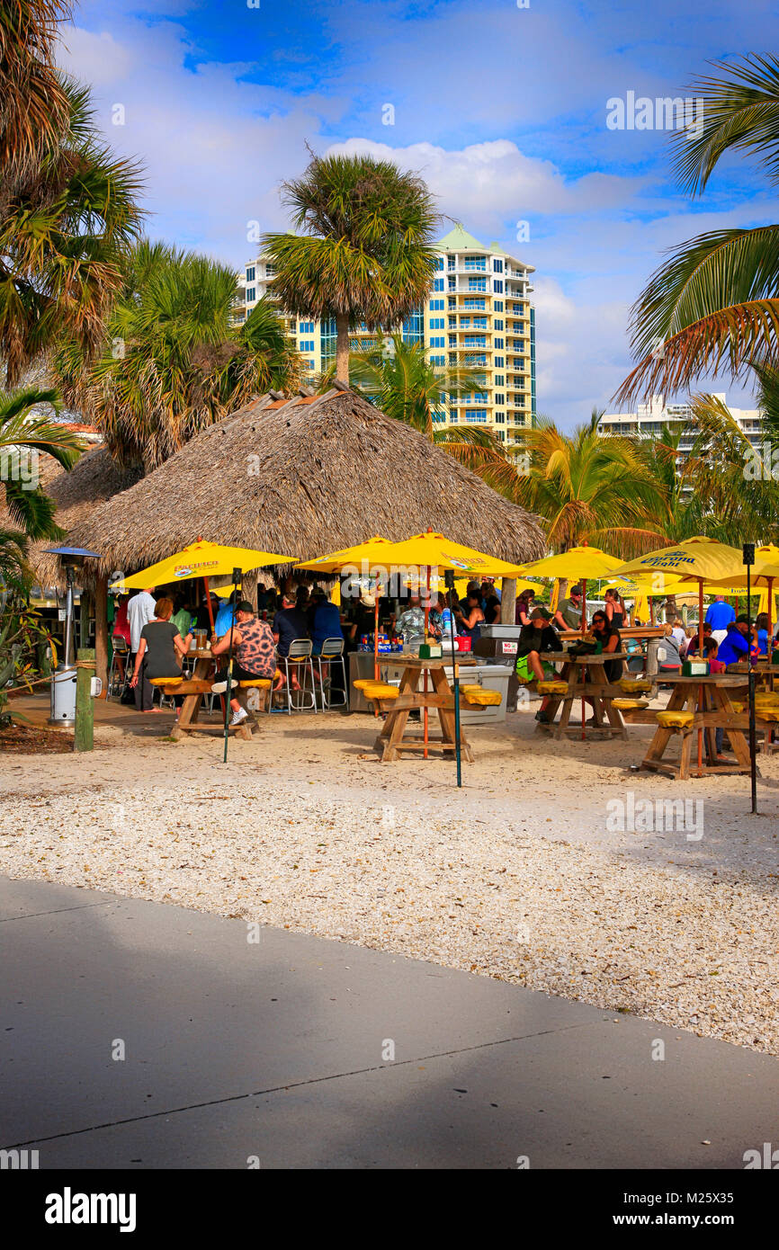 People at Oleary's Tiki Bar and Grill in Bayfront Park, Sarasota, FL