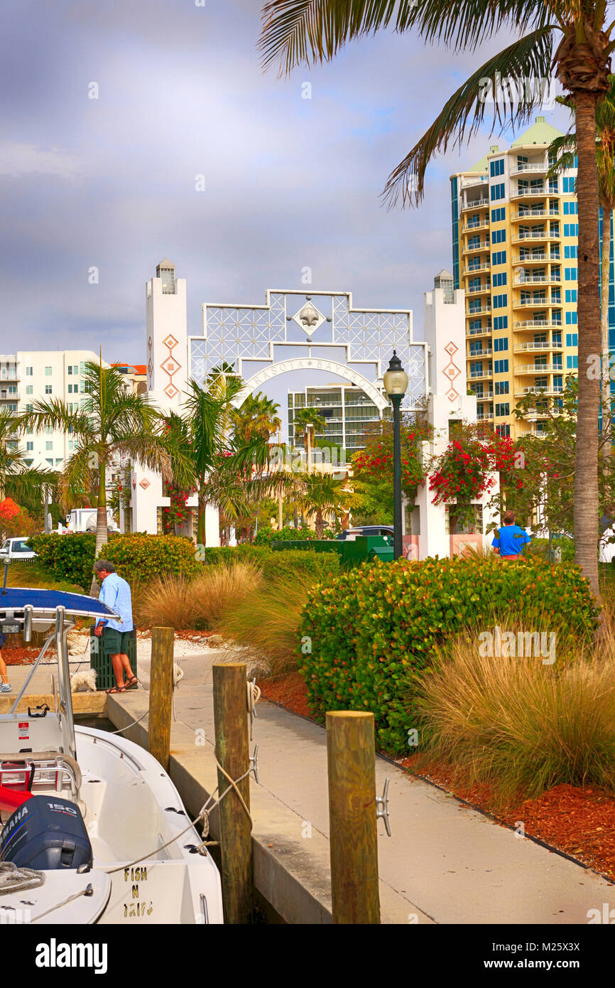 Marina Plaza leading to Bayfront Park in Sarasota FL, USA Stock Photo