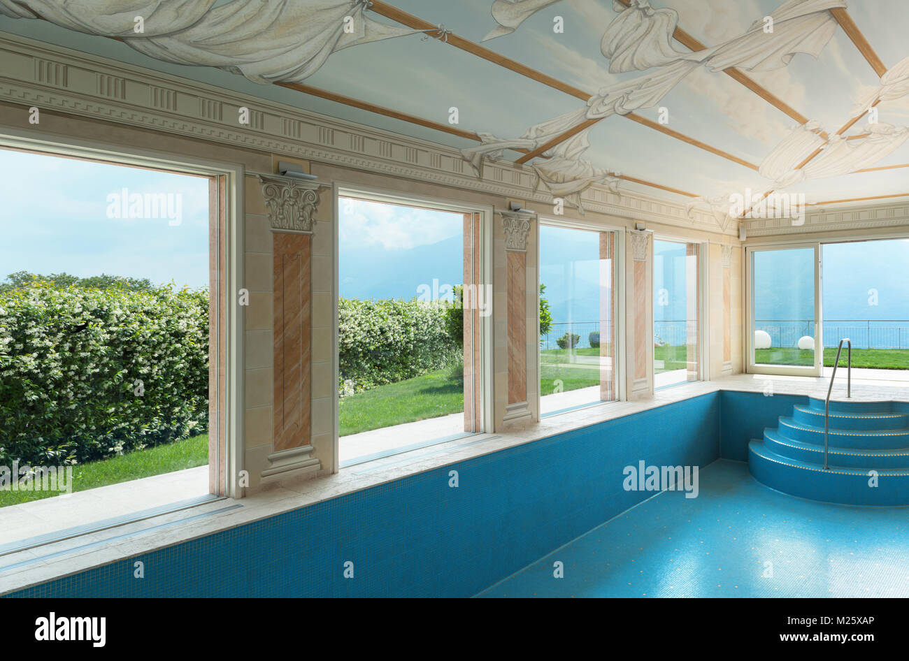 Interior, luxury villa, pool decorated with frescoes Stock Photo - Alamy