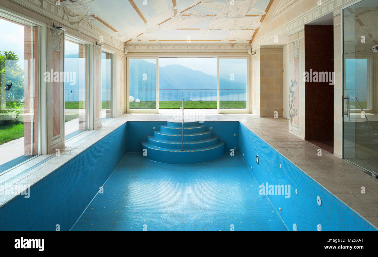 Interior, luxury villa, pool decorated with frescoes Stock Photo - Alamy