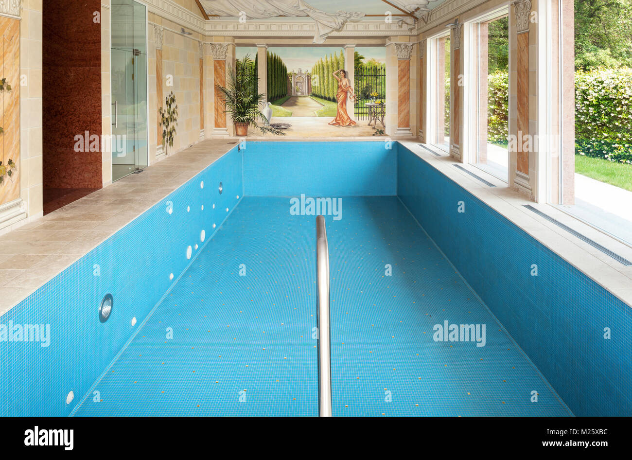 Interior, luxury villa, pool decorated with frescoes Stock Photo - Alamy