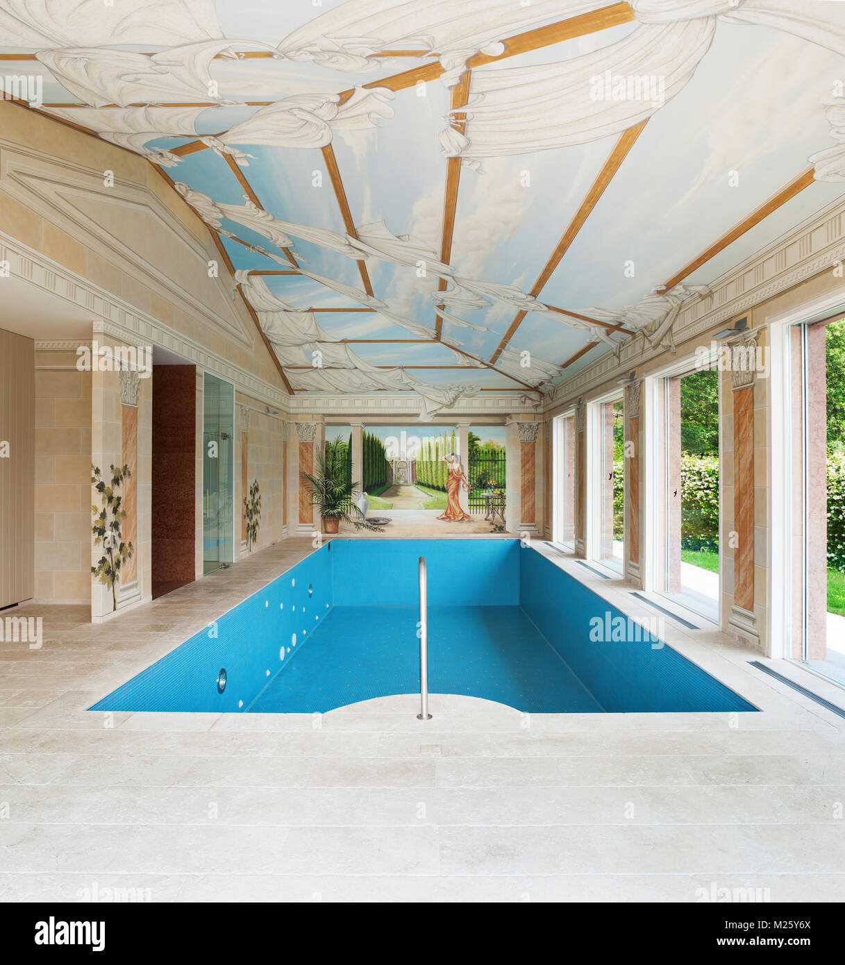 Interior, luxury villa, pool decorated with frescoes Stock Photo - Alamy