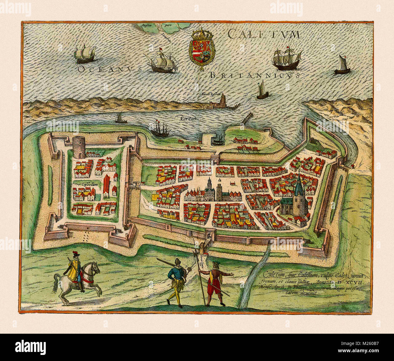 Historical map of Calais, France circa 1649. Stock Photo