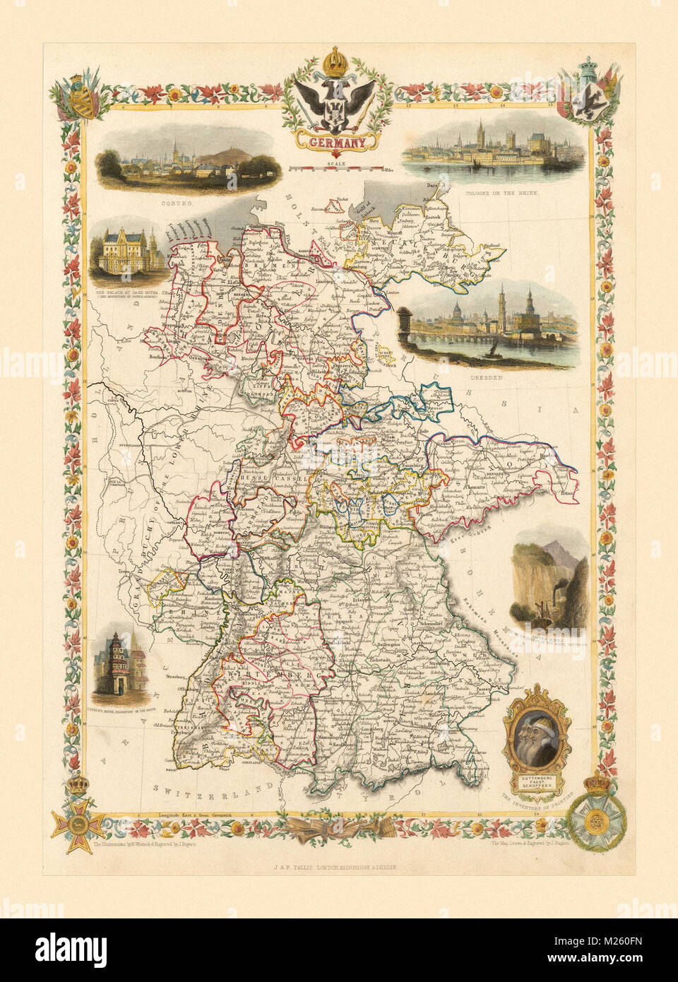 Historical map of Germany circa 1851 Stock Photo Alamy