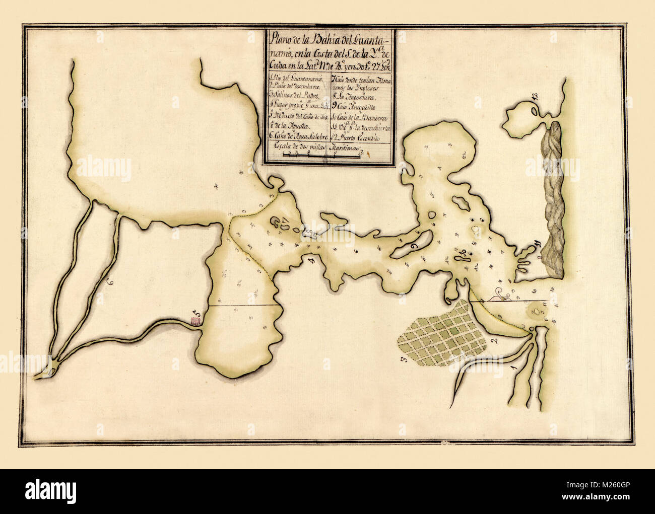 Historical map of Guantanamo Bay, Cuba circa 1780 Stock Photo - Alamy