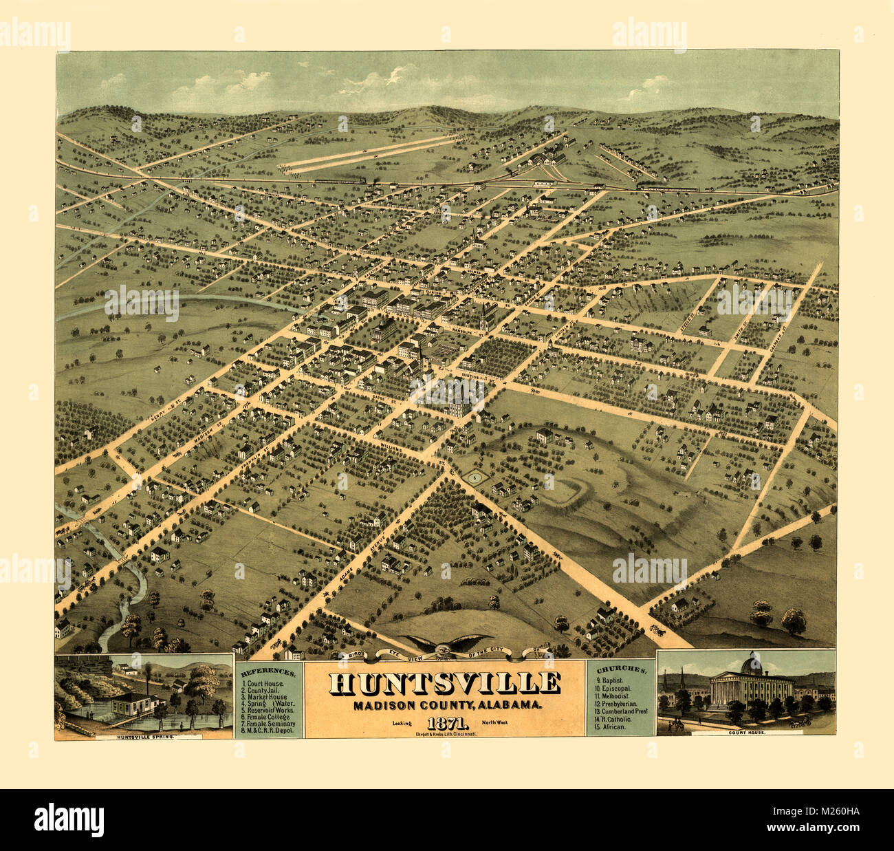 Historical map of Huntsville, Alabama circa 1871 Stock Photo Alamy