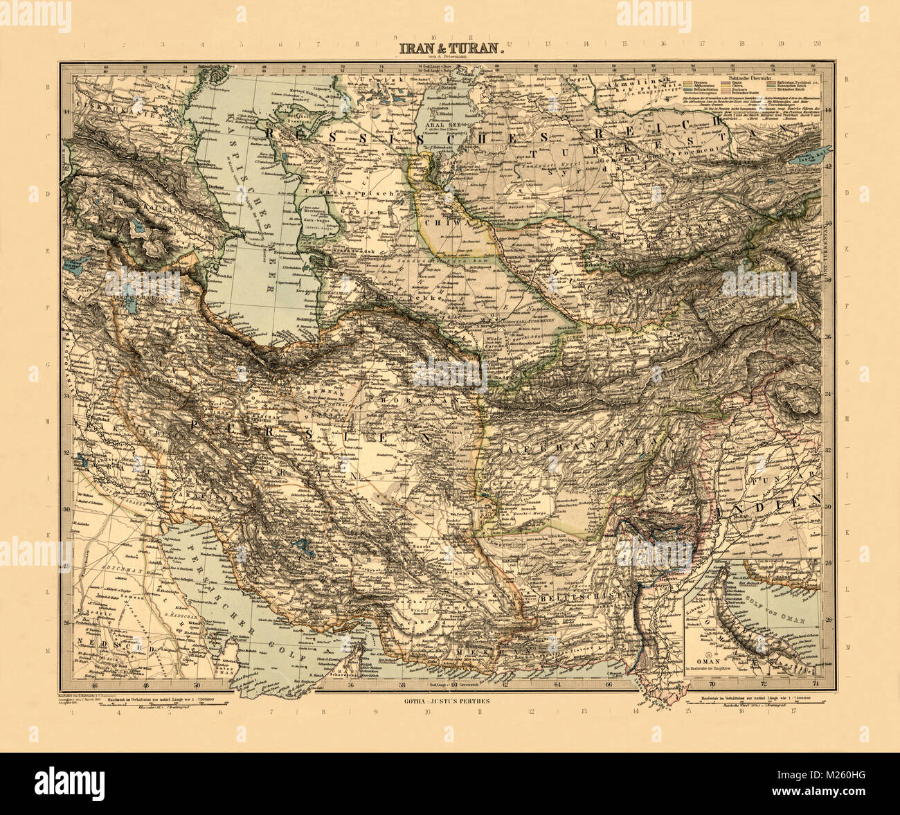Historical map of Iran circa 1891. Stock Photo