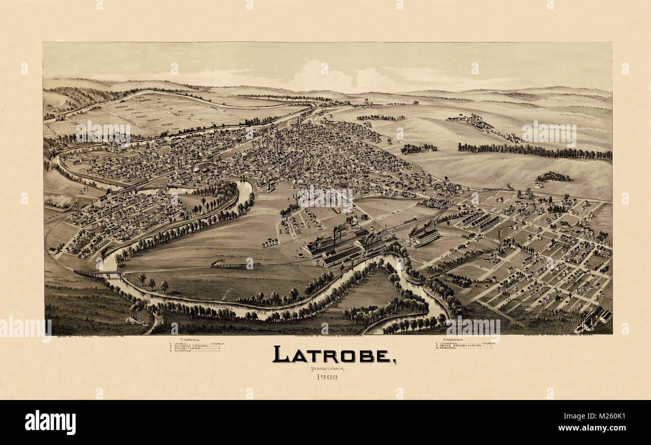 Historical view  of Latrobe, Pennsylvania circa 1900. Stock Photo