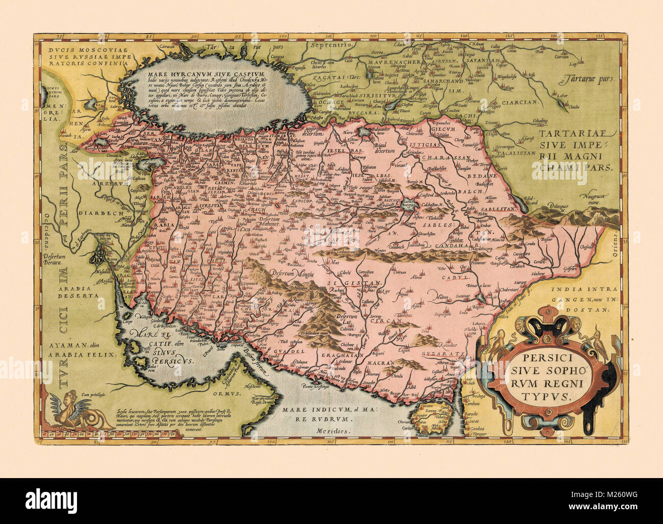 Historical map of Persia circa 1584. Stock Photo