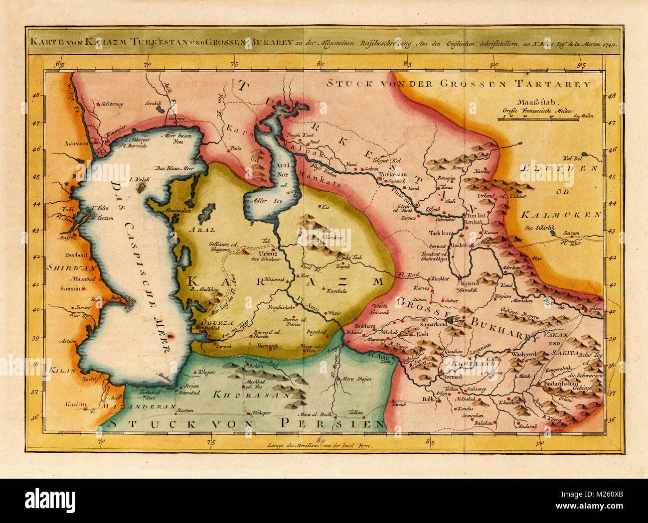 Historical map of Turkmenistan circa 1749 Stock Photo - Alamy