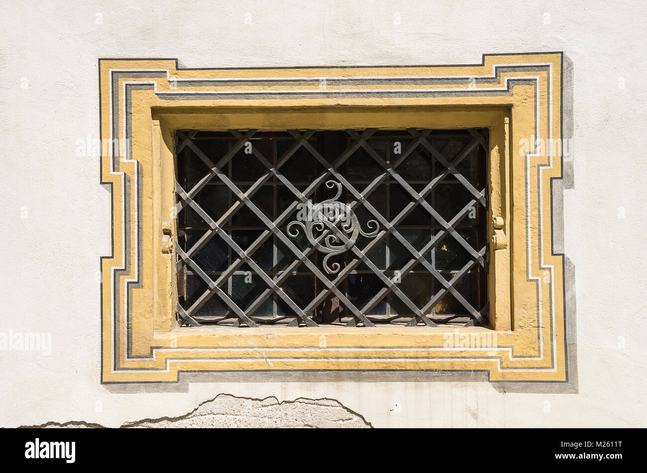 Basement window at the historic Ratskeller (cellar of the town hall) in Regensburg, Bavaria, Germany. Stock Photo