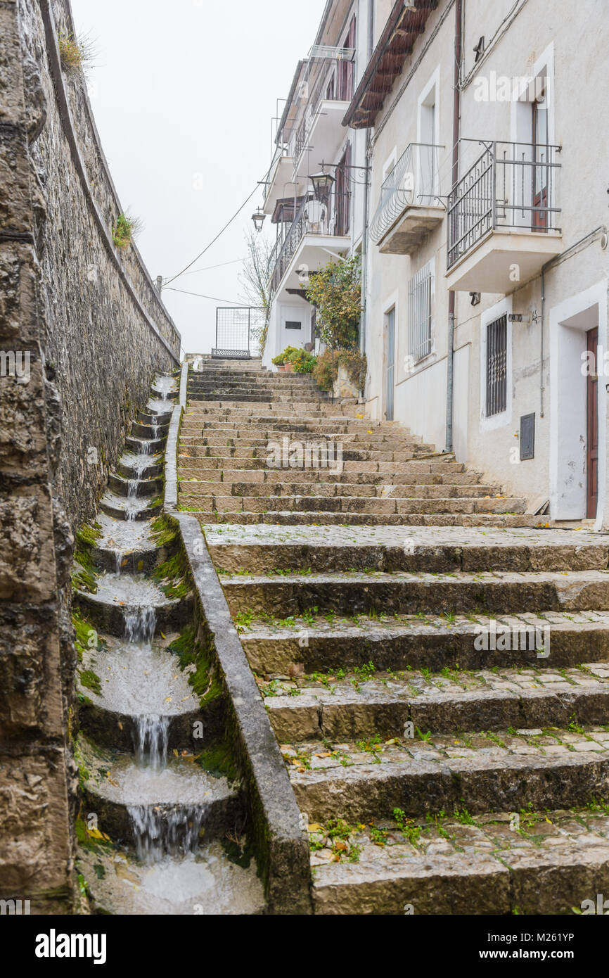 Villetta Barrea, Abruzzo, Italy. October 13, 2017. Photo documentation in the snowfall at the center of the country Stock Photo