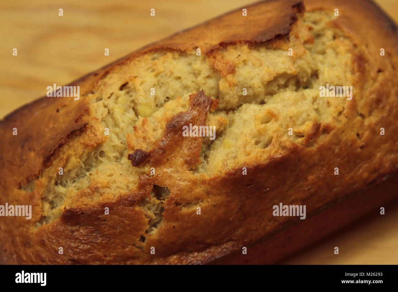 Fresh baked banana bread with banana chunks, close up Stock Photo