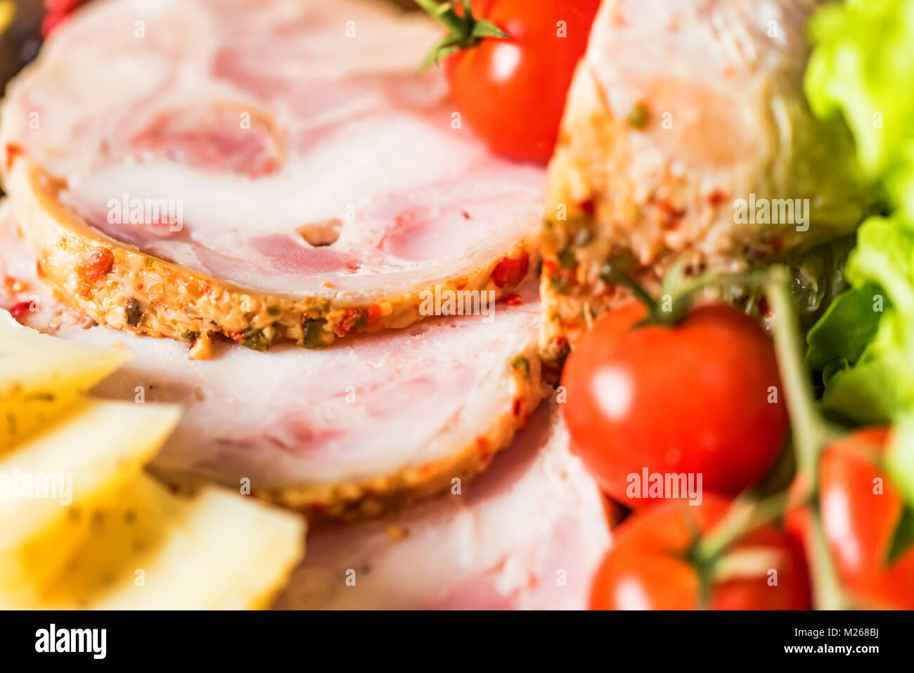 Cheese, turkey roll and vegetables Stock Photo Alamy