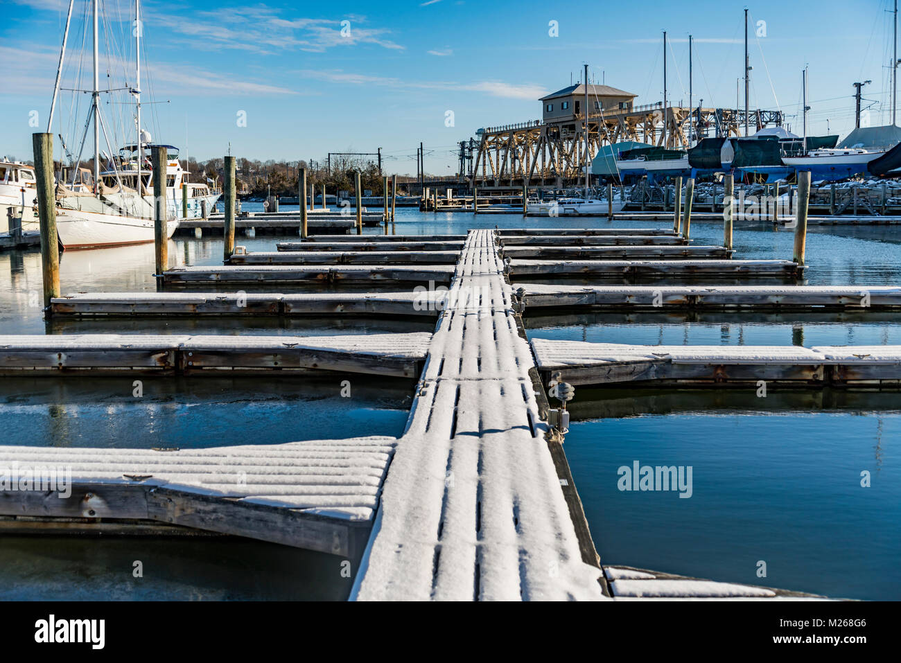 Mystic Seaport with docks Stock Photo