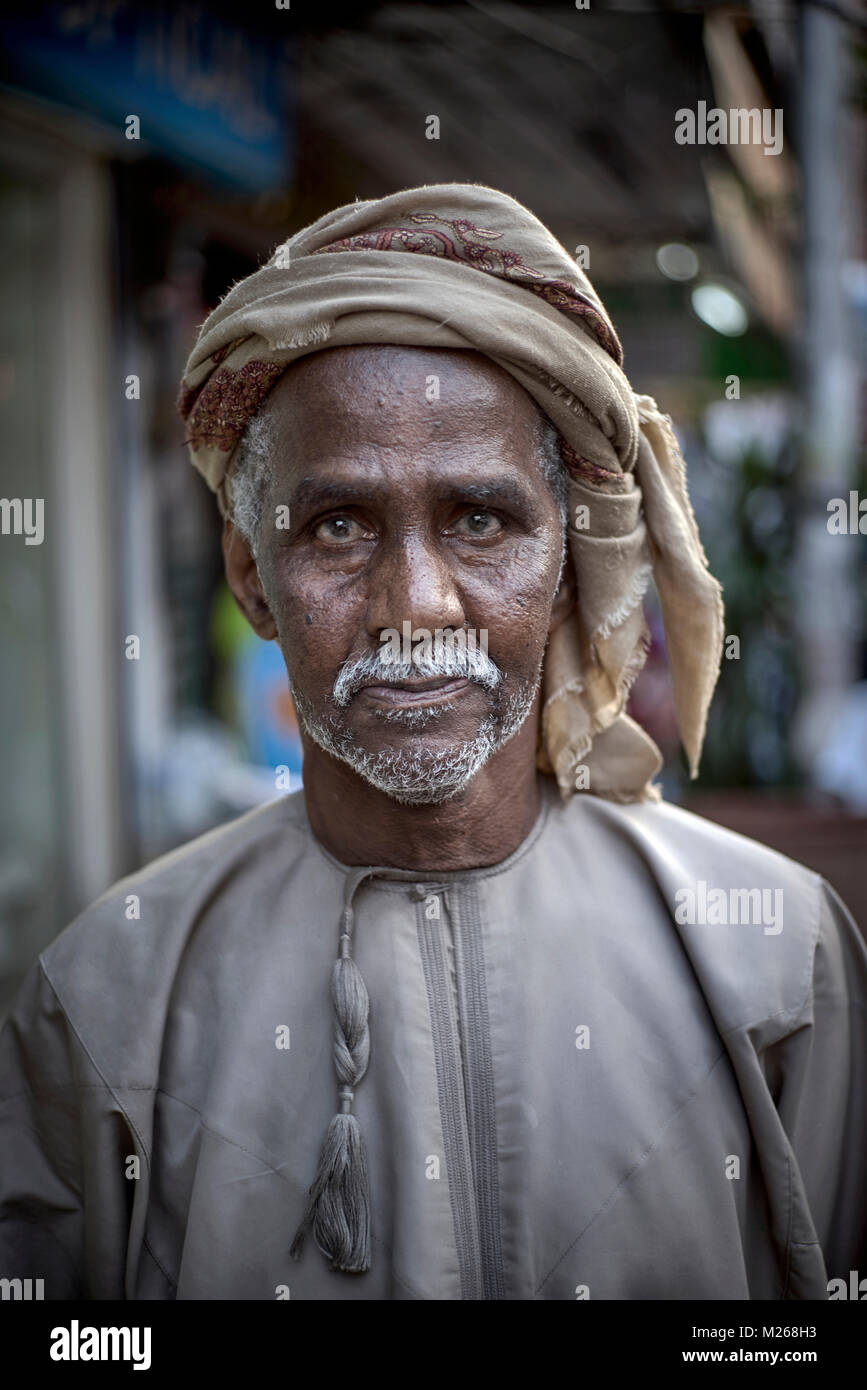 Portrait of a Muslim Arab man. Elder Middle East people. Traditional dress. Stock Photo
