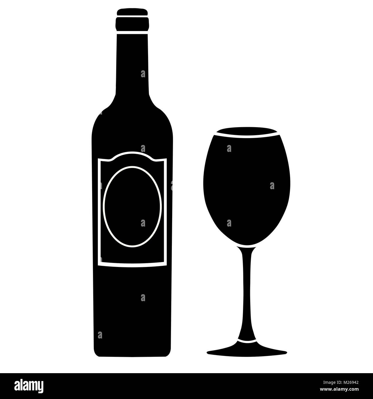 Bottle of wine with label and wineglass vector icon, logo, sign, emblem, silhouette isolated on white background Stock Vector