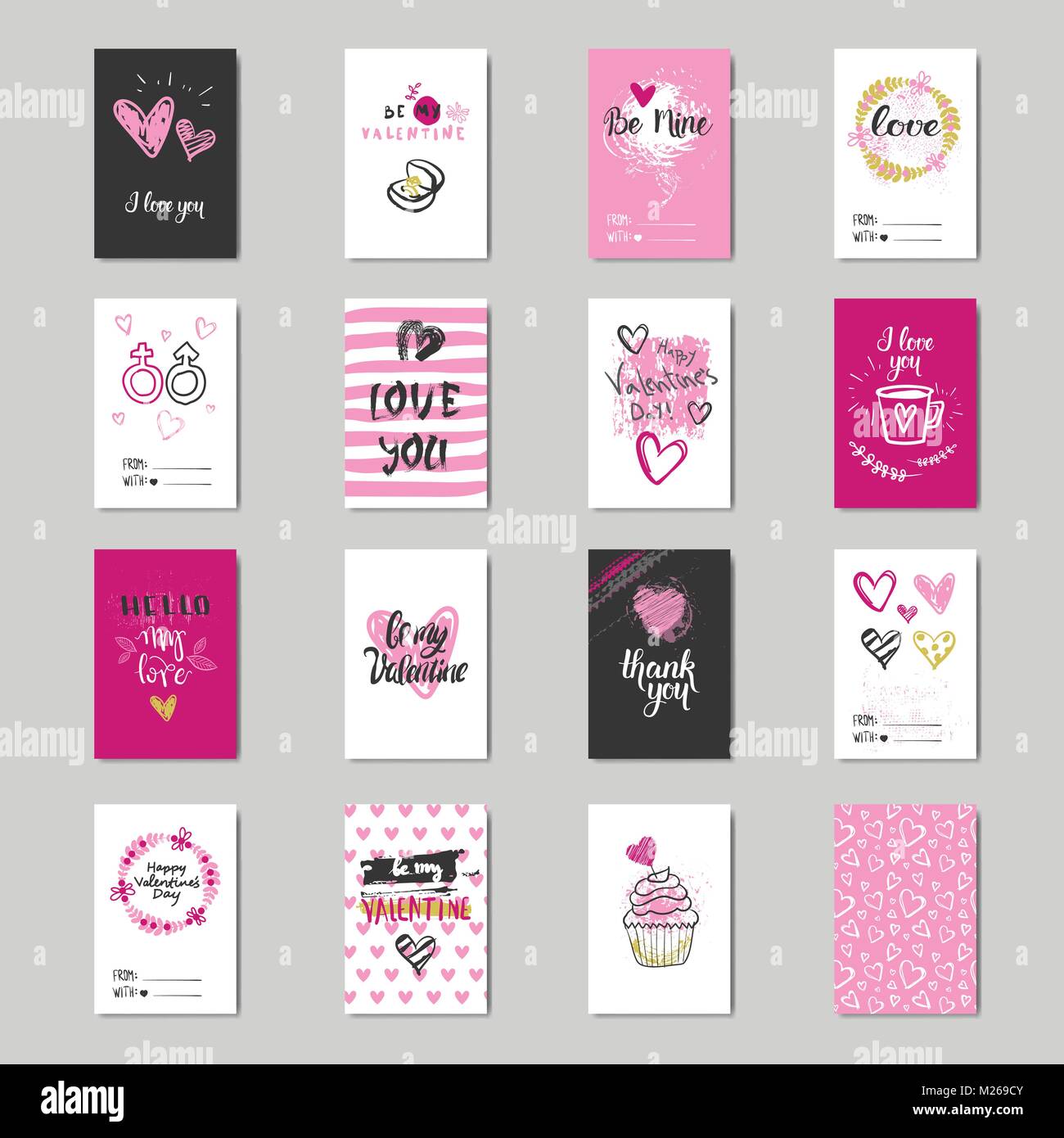 Cute Valentine Day Greeting Cards Set Design Sketch Love Postcard ...