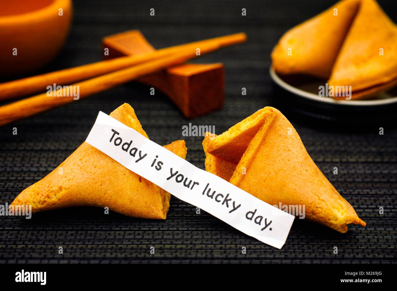 Paper strip with phrase Today is Your Lucky Day from fortune 