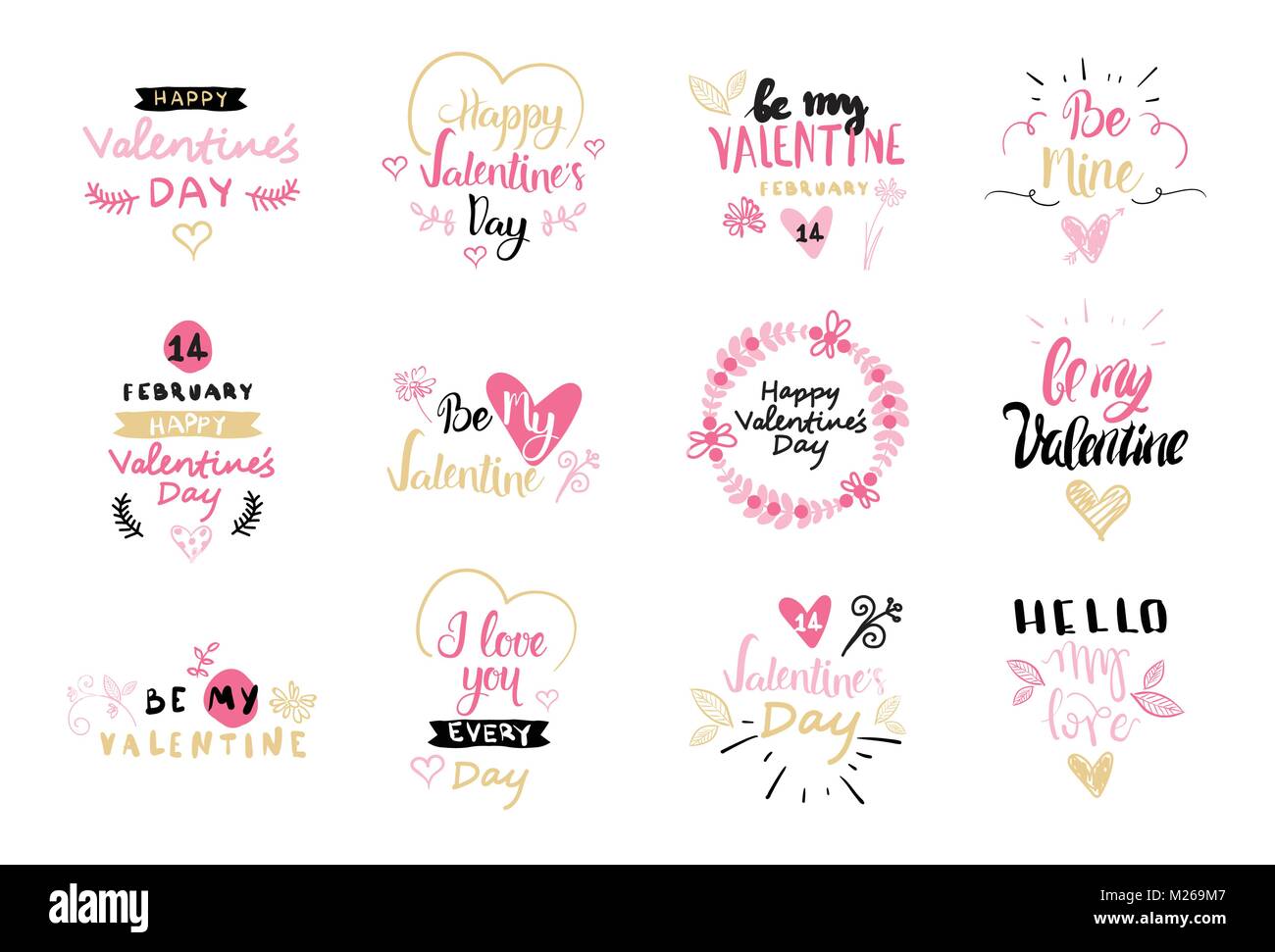 Set Of Valentines Day Label And Badges Creative Hand Drawn Lettering ...