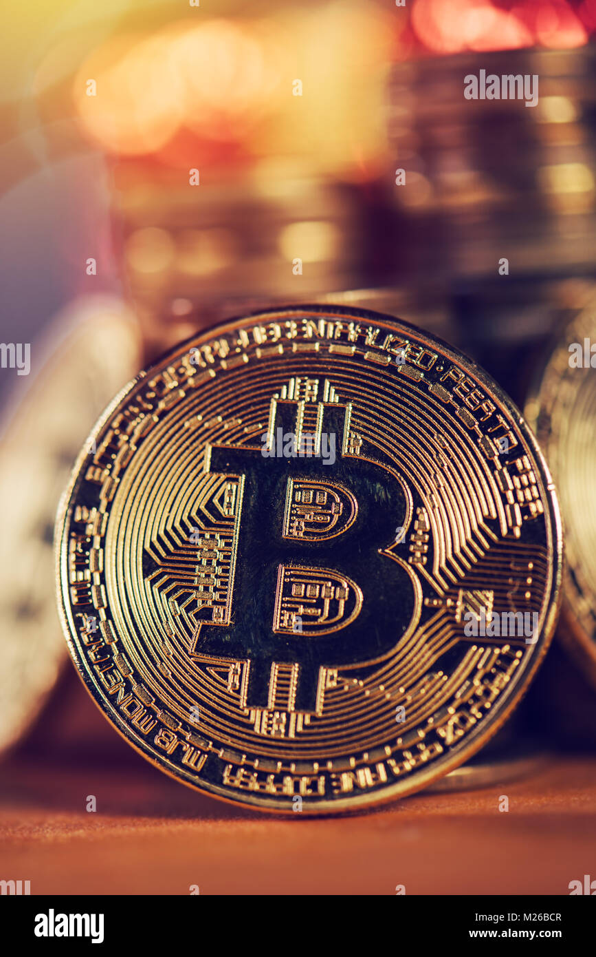 Stacked bitcoin columns, golden colored coins for BTC cryptocurrency Stock  Photo - Alamy