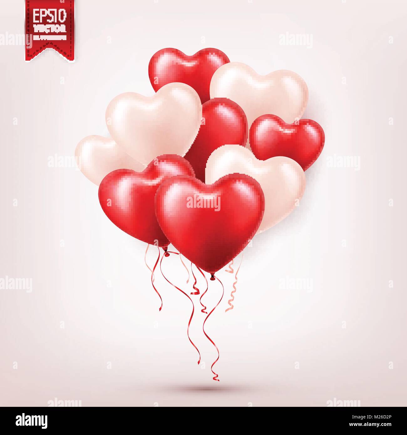 Valentine s day abstract background with red 3d balloons. Heart shape ...