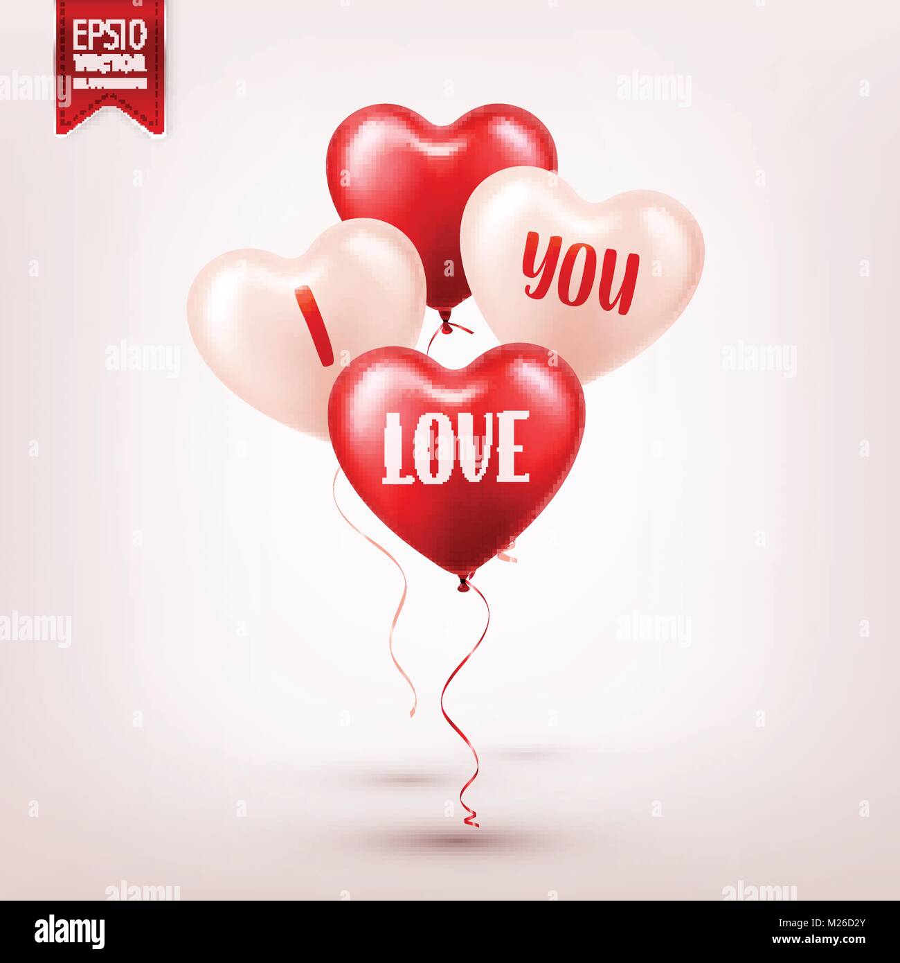 Valentine s day abstract background with red 3d balloons. Heart shape ...