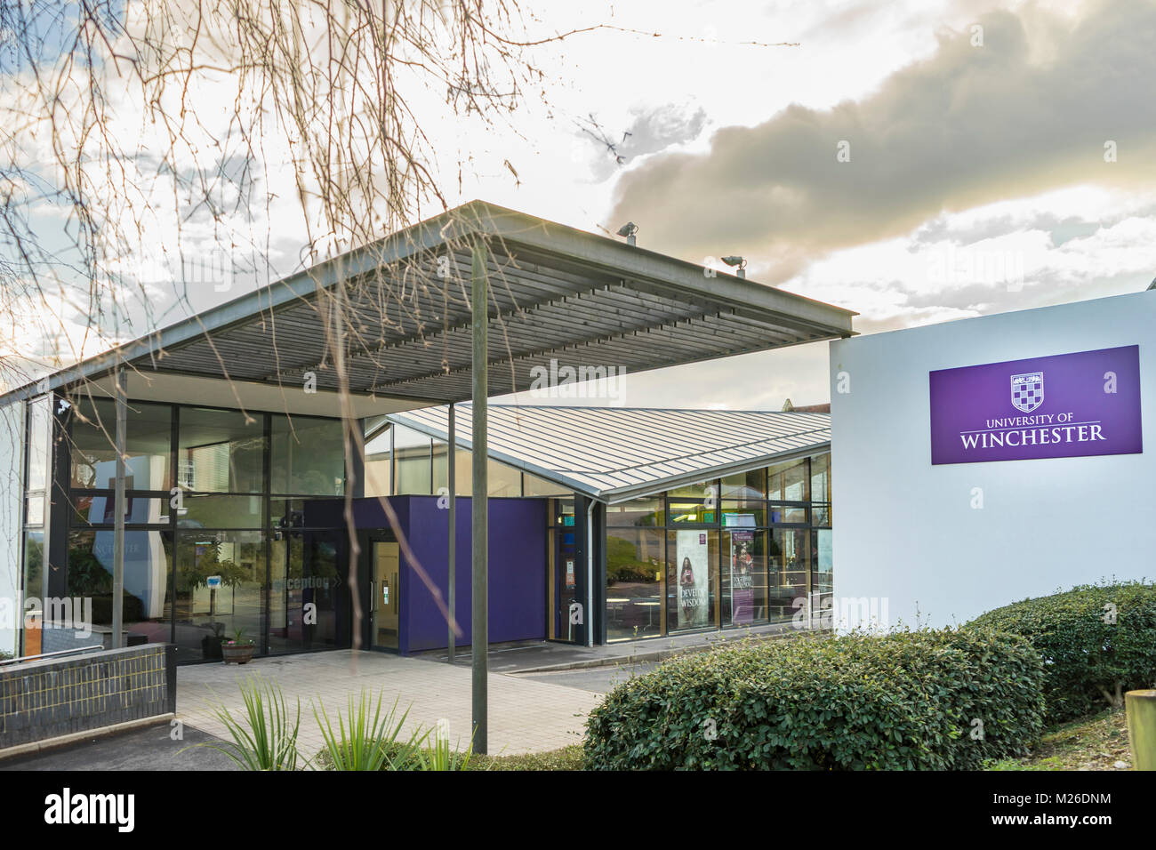 Main entrance to King Alfred campus at the University of Winchester, Winchester February 2018
