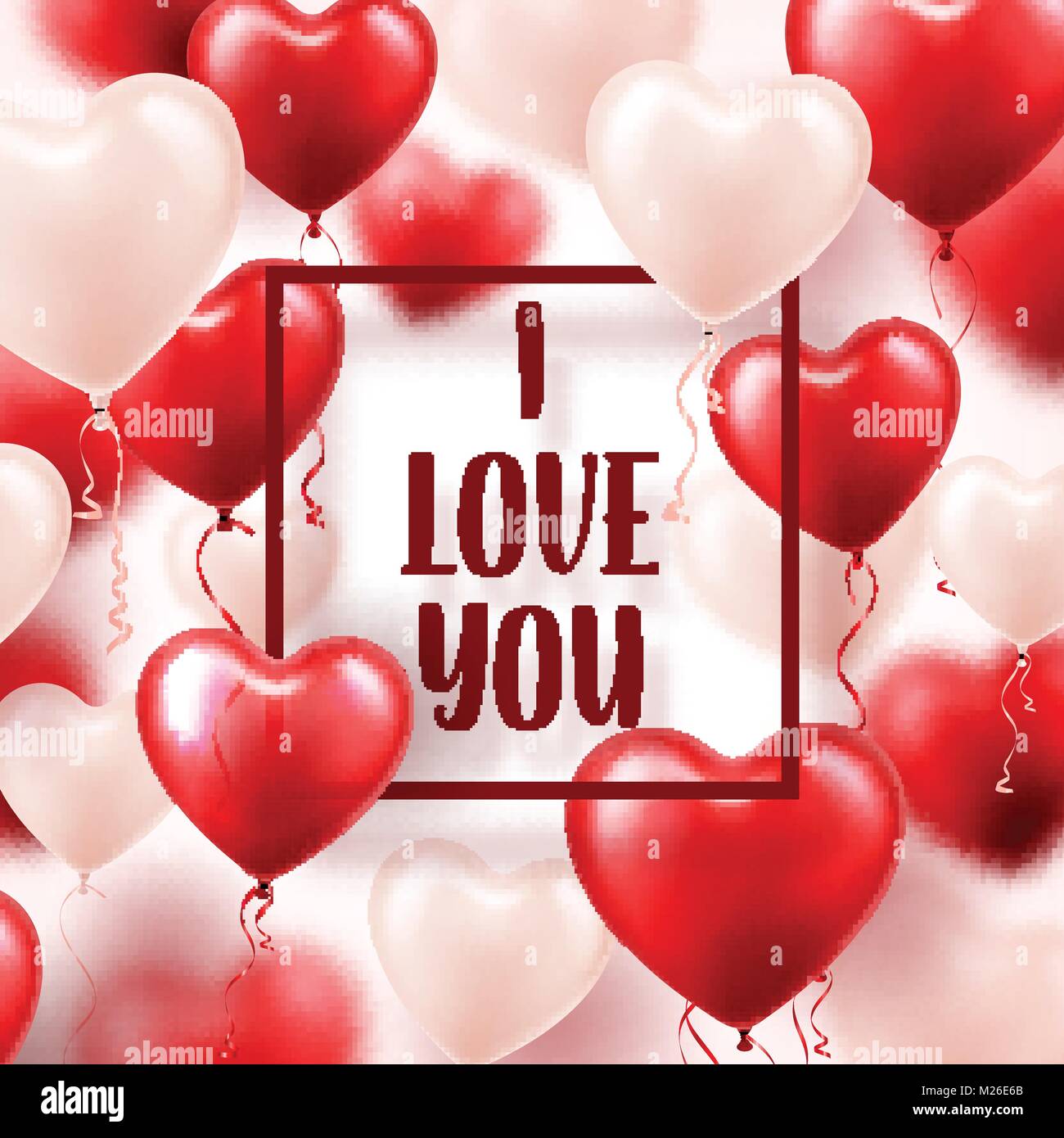 Valentine s day abstract background with red 3d balloons. Heart shape ...