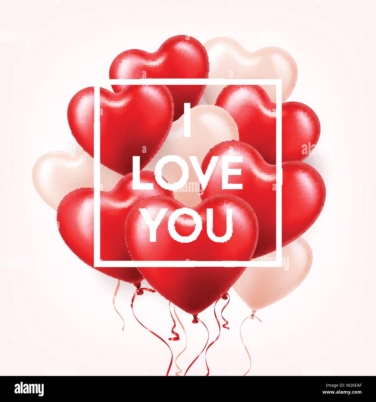 Valentine s day abstract background with red 3d balloons. Heart shape ...