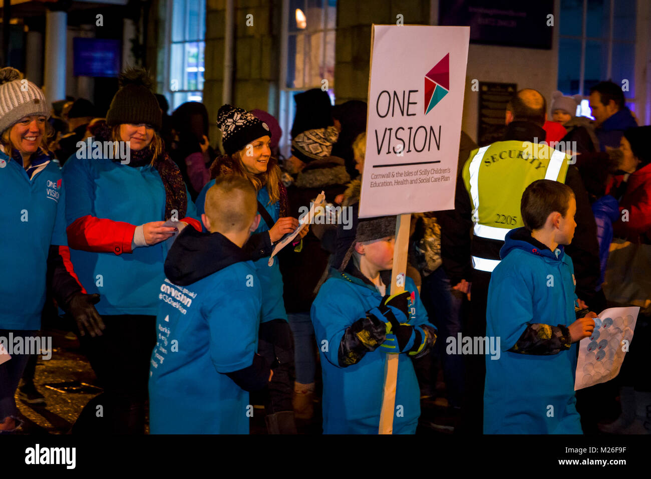 Editorial: Members of the public inc children. Truro, Cornwall, UK 01/31/2018. Truro Festival Of Lights is an annual event hailed as the start of Chri Stock Photo
