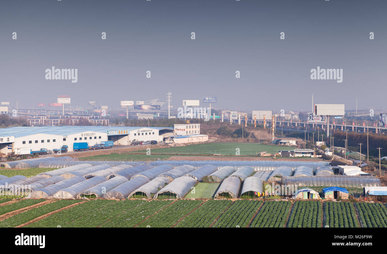 Shanghai, China December 6, 2014 Chinese Landscape with fields and