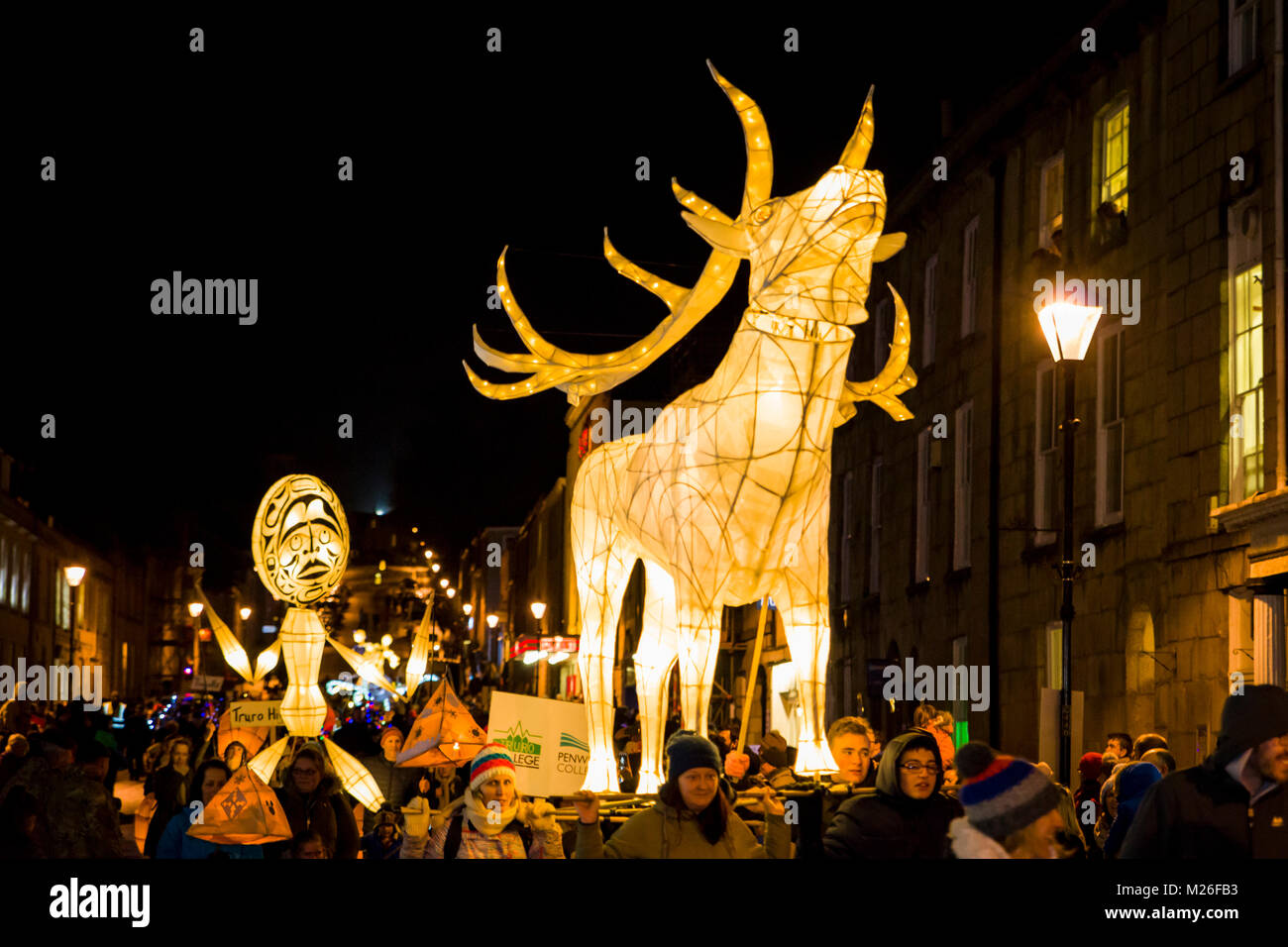 Editorial: Members of the public inc children. Truro, Cornwall, UK 01/31/2018. Truro Festival Of Lights is an annual event hailed as the start of Chri Stock Photo
