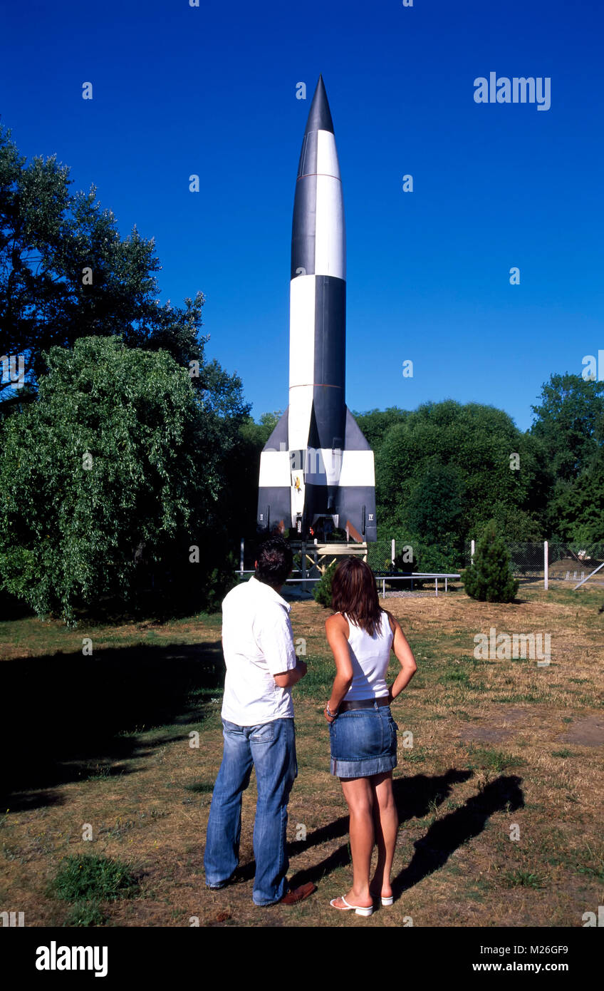 Peenemünde, Historisch-Technisches Information center, replica of V2 rocket, Usedom island, Mecklenburg Western Pomerania, Germany Stock Photo