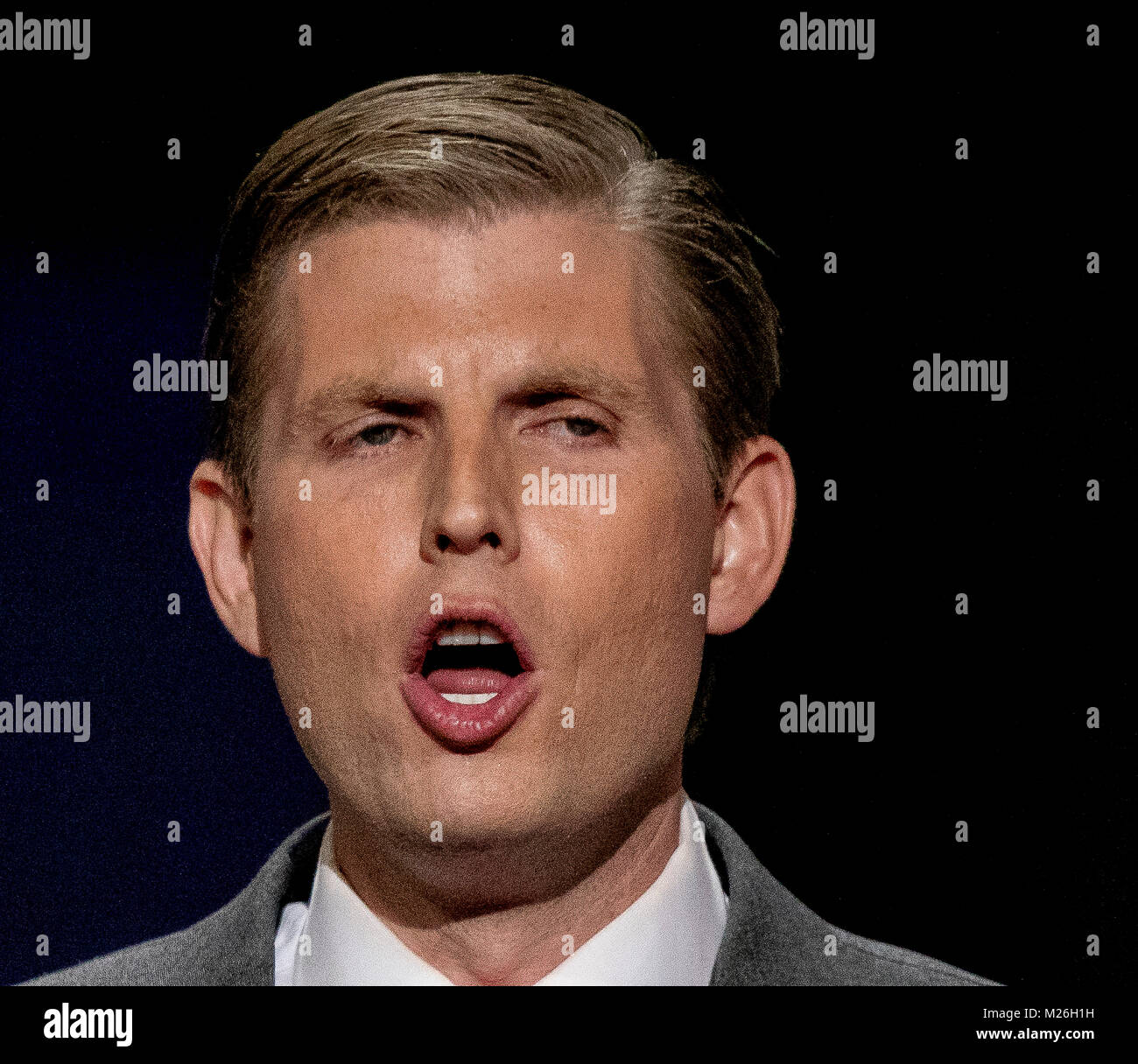 Cleveland Ohio, USA, 20th July, 2016 Eric Trump, son of presidential candidate Donald Trump delivering speech during the Republican National Convention in the Quicken Arena. Stock Photo