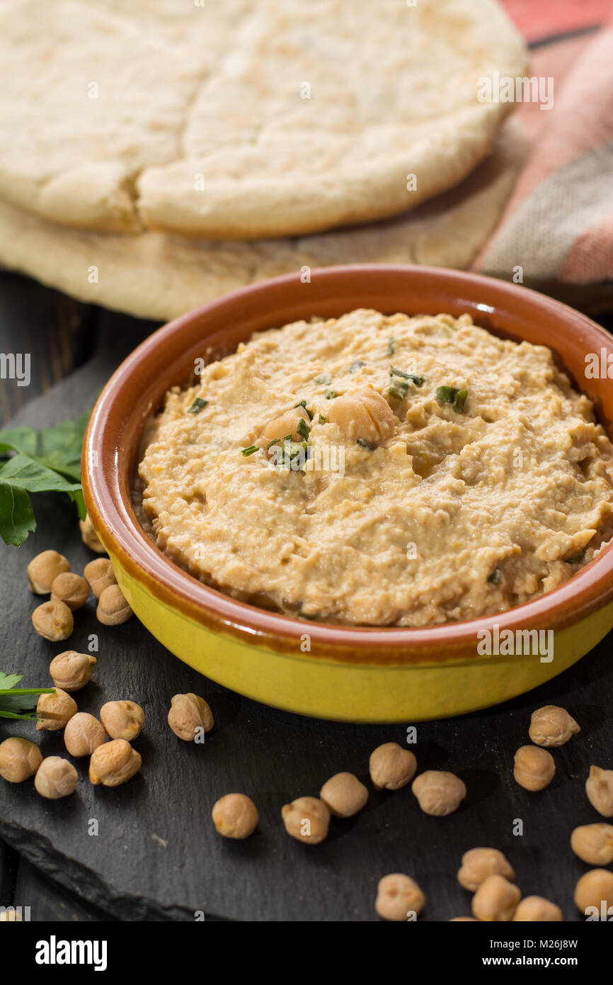 Hummus, dip of spread, everyday meals in Israel made from chickpeas and
