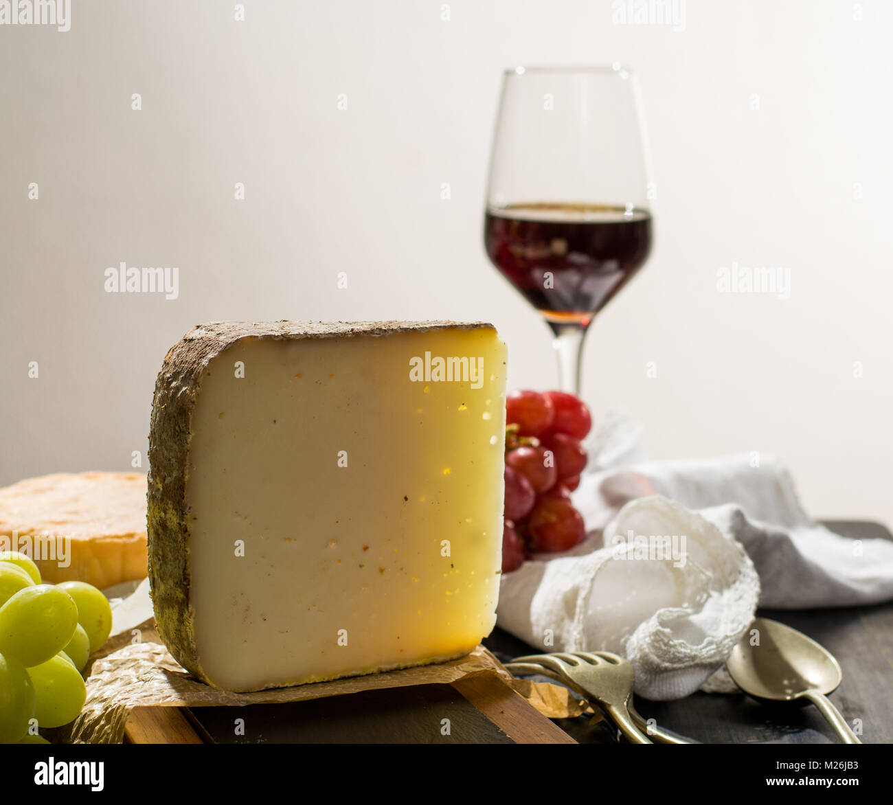 Tasting of ancient french demi soft cheese Tomme from French Alps, made