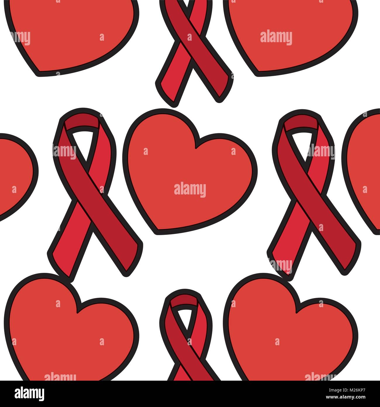seamless pattern red hearts ribbon medical care Stock Vector Image ...