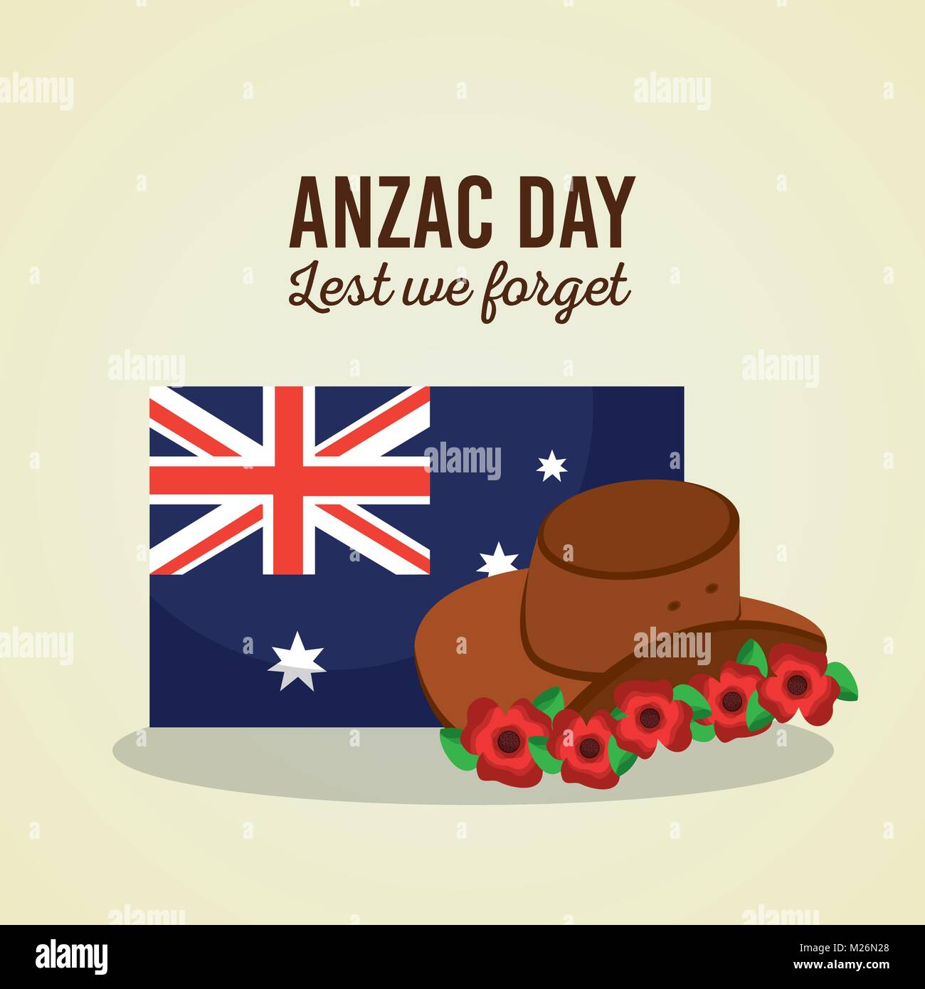 anzac day lest we australian flag hat flowers symbol Stock Vector Image & Art Alamy