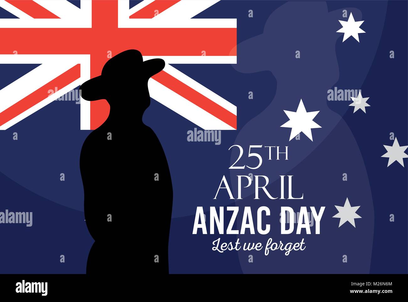 australian flag soldier poster anzac day lest we forget Stock Vector ...