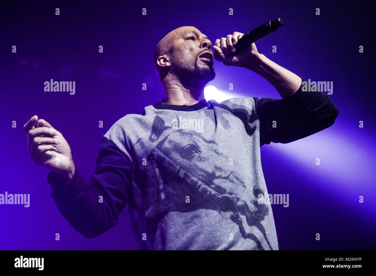The American rapper, songwriter and hip hop recording artist Lonnie Rashid Lynn Jr. is better known by his stage name Common (formerly Common Sense). Here he performs a live concert at Vega in Copenhagen. Denmark, 14/11 2014. Stock Photo
