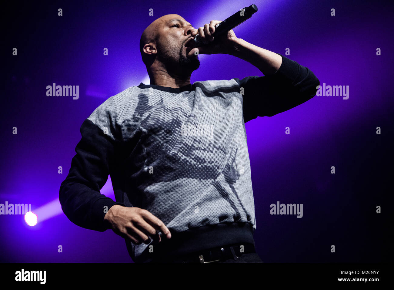 The American rapper, songwriter and hip hop recording artist Lonnie Rashid Lynn Jr. is better known by his stage name Common (formerly Common Sense). Here he performs a live concert at Vega in Copenhagen. Denmark, 14/11 2014. Stock Photo